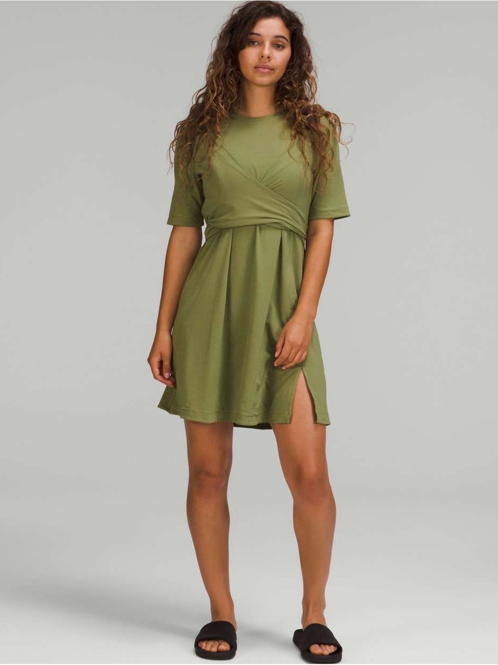 Lululemon Cotton Wrap-Front T-Shirt Dress Bronze Green